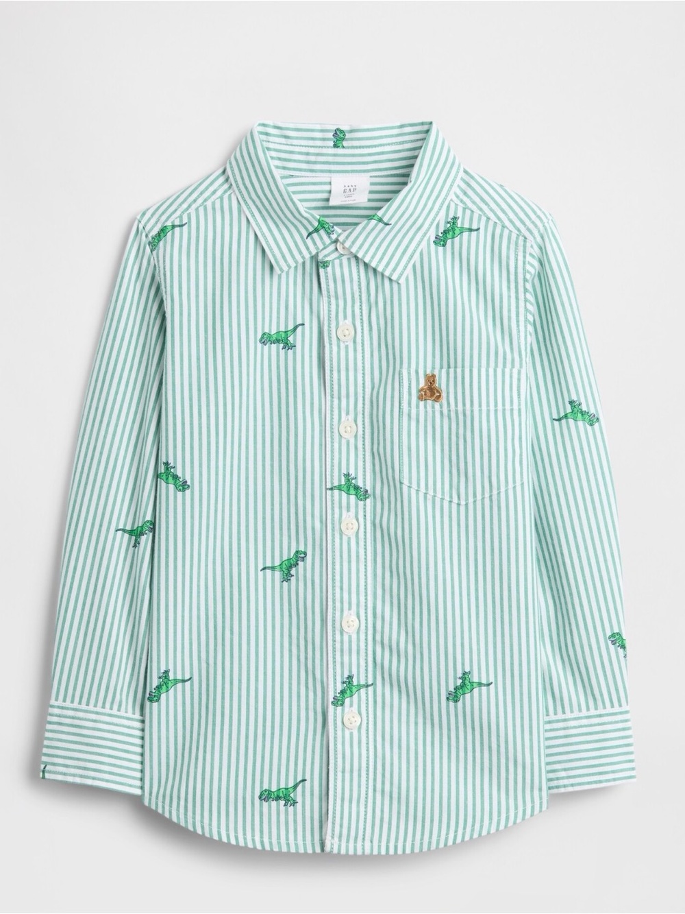 NEW! babyGap Brannan Bear Poplin Shirt in Green Dinosaur Size 4
